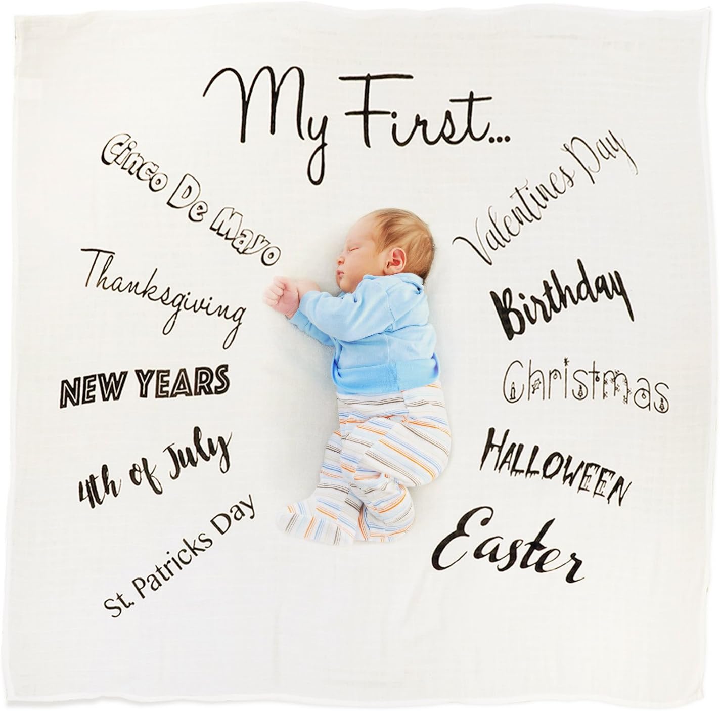 Baby's First Holiday Milestone Blanket - Photography Props for Baby Boy & Baby Girl