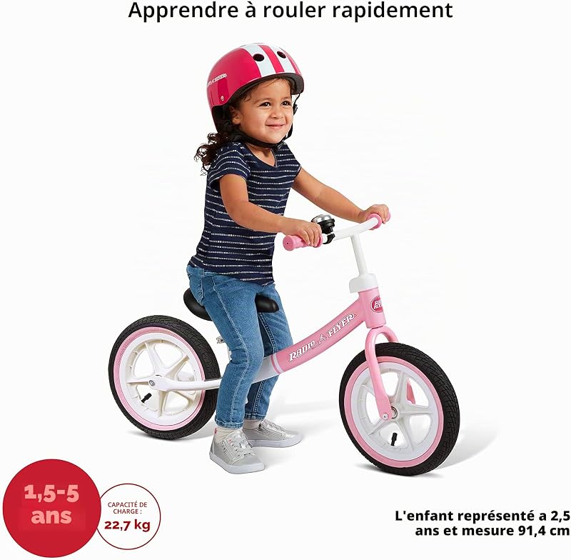 Draisienne Air Ride, vélo pour Tout-Petits, 1,5 à 5 Ans, draisienne Rose et Blanc