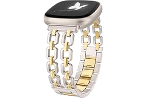 Wearlizer Metal Watch Bands Compatible with Fitbit Versa 4 Strap for Woman/Versa 3/Sense 2/Sense Bands Women, Dressy Chain Br