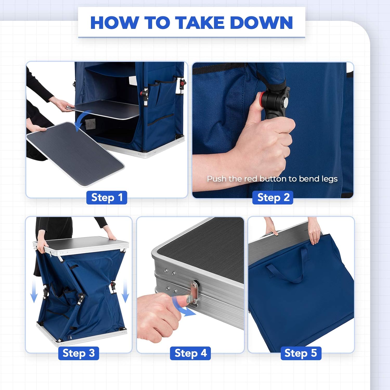 Eagle Peak Outdoor Camping Pop Up Folding Table with Large 3-Tier Storage Organizer and Side Pockets, Easy Set Up Portable Lightweight Aluminum Camping Kitchen, Blue: Kitchen & Dining