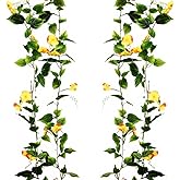 LGEGE Artificial Morning Glory Vines 2-Pack - 90 Inch Fake Hanging Plants for Wall Fence Decor, Greenery Garland for Wedding Party Home Decoration