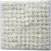 Artfen Mini Fake Rose Flower Heads 144pcs Mini Artificial Roses DIY Wedding Flowers Accessories Make Bridal Hair Clips Headbands Dress (Bottom add Gauze) Milk White