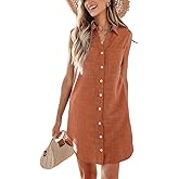 CUPSHE Women Summer Dresses 2025 Collared V Neck with Pocket Front Button Casual Sun Dress Holiday Beach Mini Dress