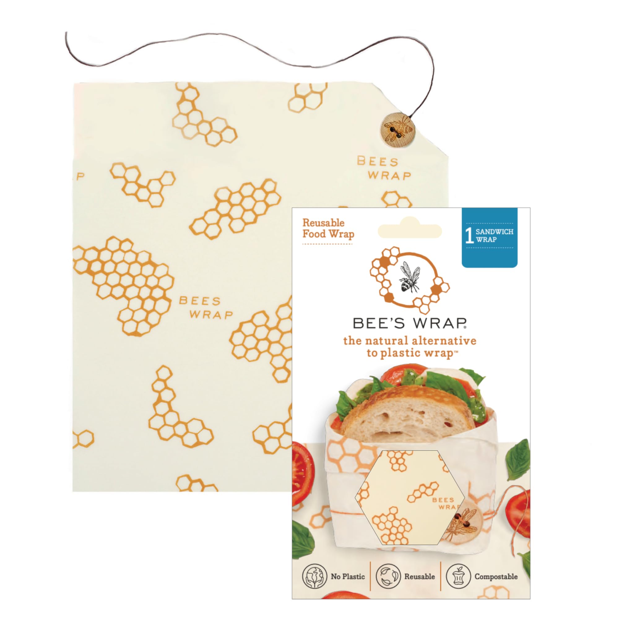 Bee’s Wrap Single Sandwich Wrap, 33 x 33 cm / 13 x 13 inch, Beige