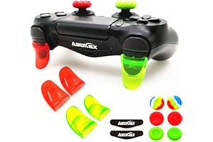 ASOKEX L2 R2 Triggers Ps4 (2 Pairs Trigger Extender,6Pcs Thumbstick Grips, 2 Pairs LED Light Bar Decal) for Ps4 Dualshock Controller(Green&red)
