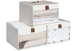 StorageWorks Closet Storage Bins, Storage Baskets with Clear Window and Handles, Fabric Organizer for Clothes, Foldable Cube 