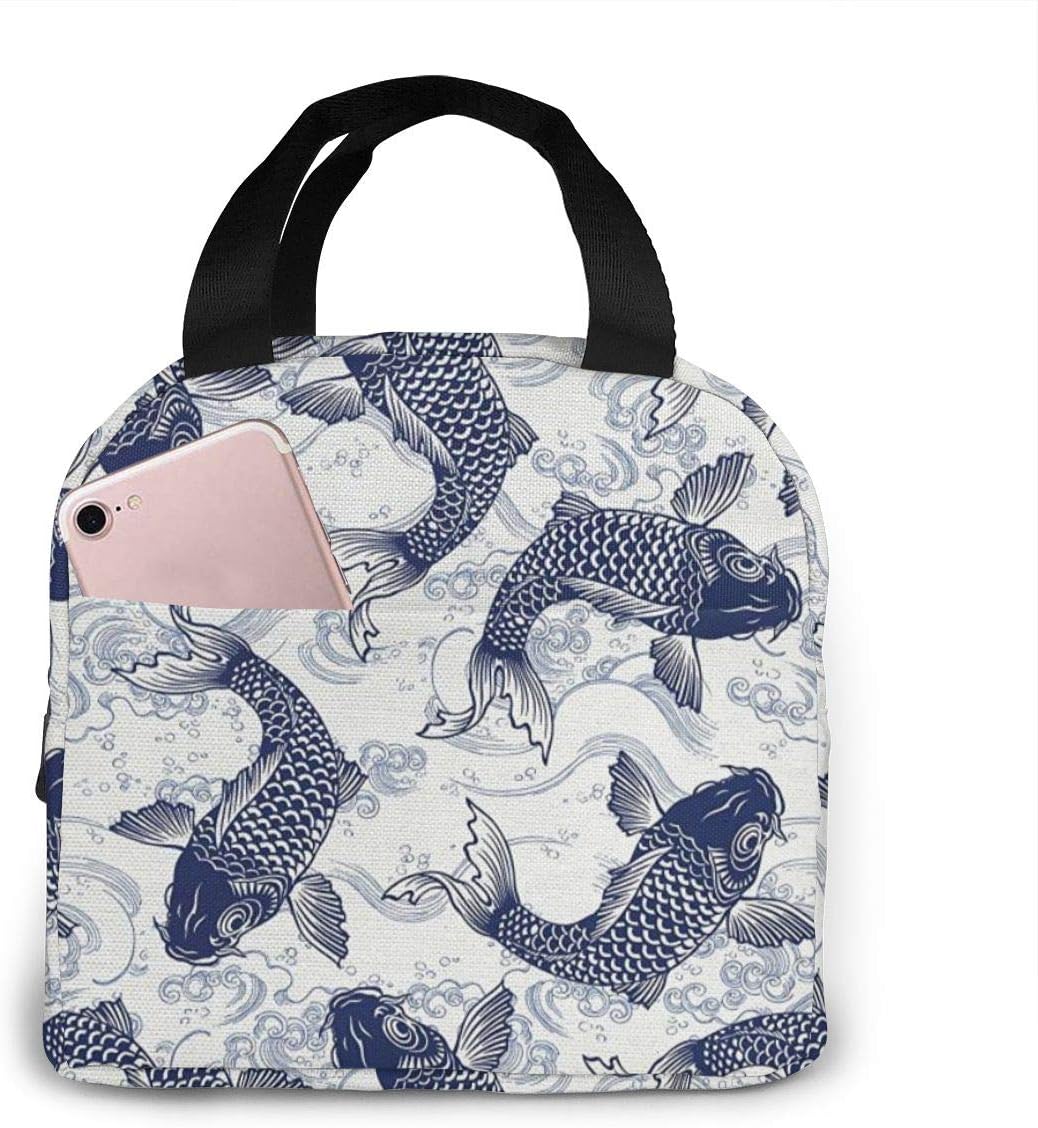 Japanese Carp Koi Insulated Lunch Bag Reusable Cooler Tote