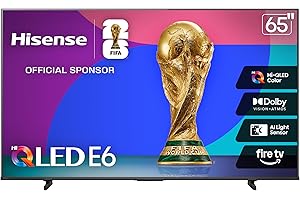 Hisense 65" E6 Cinema Series Hi-QLED 4K UHD Smart Fire TV (65E6QF, 2025 Model) -AI Light Sensor, Dolby Vision · Atmos, Voice Remote with Alexa, Motion Rate 120, HDR 10+ Adaptive, Game Mode Plus