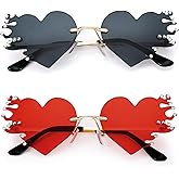Hycredi Melting Red Heart Fire Flame Sunglasses Women Men Rimless Halloween Costume Glasses Party Novelty Eyewear