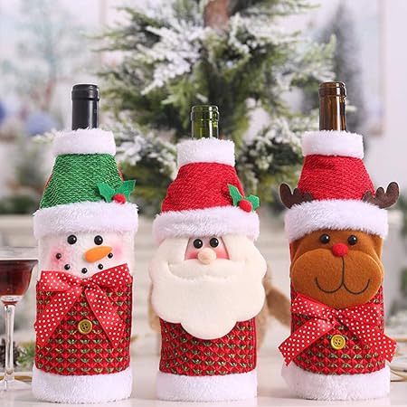 Immagini Pupazzo Di Neve Natale.Copribottiglia Di Vino Natalizio 3 Pezzi A Forma Di Alce Di Babbo Natale Pupazzo Di Neve Decorazione Per Feste 1 Amazon It Casa E Cucina