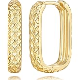 Sincere-ljh Gold Hoop Earrings for Women 14K Gold Earrings for Women Square Hoop Earring for Womens Square Shape with Rhombic Sculpture Womens Hoops Earring 20mm