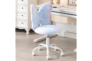 Kmax Adjustable Kids Butterfly Chair - Plush Faux Fur Swivel Office Desk Chair with Wheels, Ergonomic Children’s Study Seat for Bedroom, Reading Room, Playroom - Dreamy Blue Design