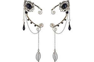 FRESHME Fairy Elf Ear Cuffs - Handmade Bronze Antique Vintage Cuffs Drop Dangling Ear Clips Wraps for Women s Costume