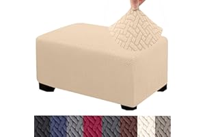 HFCNMY Ottoman Cover Rectangle,Stretch Knitted Jacquard Rectangle Ottoman Cover Thick Slipcover for Ottomans Soft Foot Stool Cover with Elastic Bottom Beige X-Large