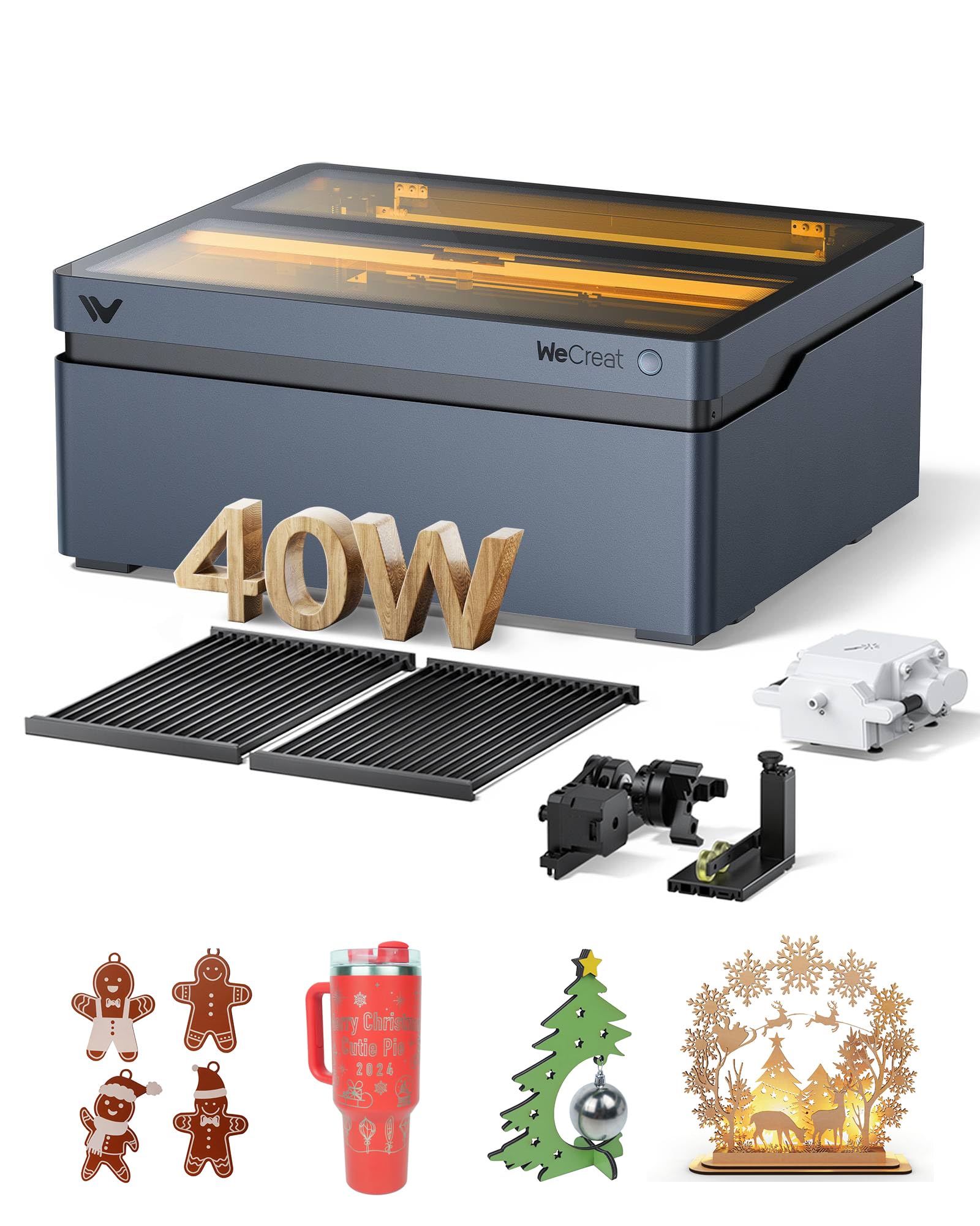 Photo 1 of ***FACTORY SEALED*** WECREAT Vision 40W Laser Cutter and Engraver Machine, with Auto-Lifting, HD Camera, 4-in-1 Rotary, 600mm/s Speed, Diode Laser Engraver for Tumblers Wood Metal Acrylic Small Business - Rotary Bundle