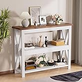 Vilaxing 3-Tier Wood Entryway Table: 41" Narrow Console Shelf (White) | Farmhouse Sofa Desk Storage for Hallway &amp; Living Room
