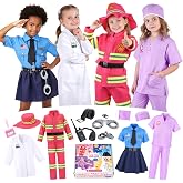 Meland 4-in-1 Career Dress Up Clothes for Girls Ages 3-8, Doctor, Firefighter &amp; Police Costumes, Pretend Play Gift for Kids