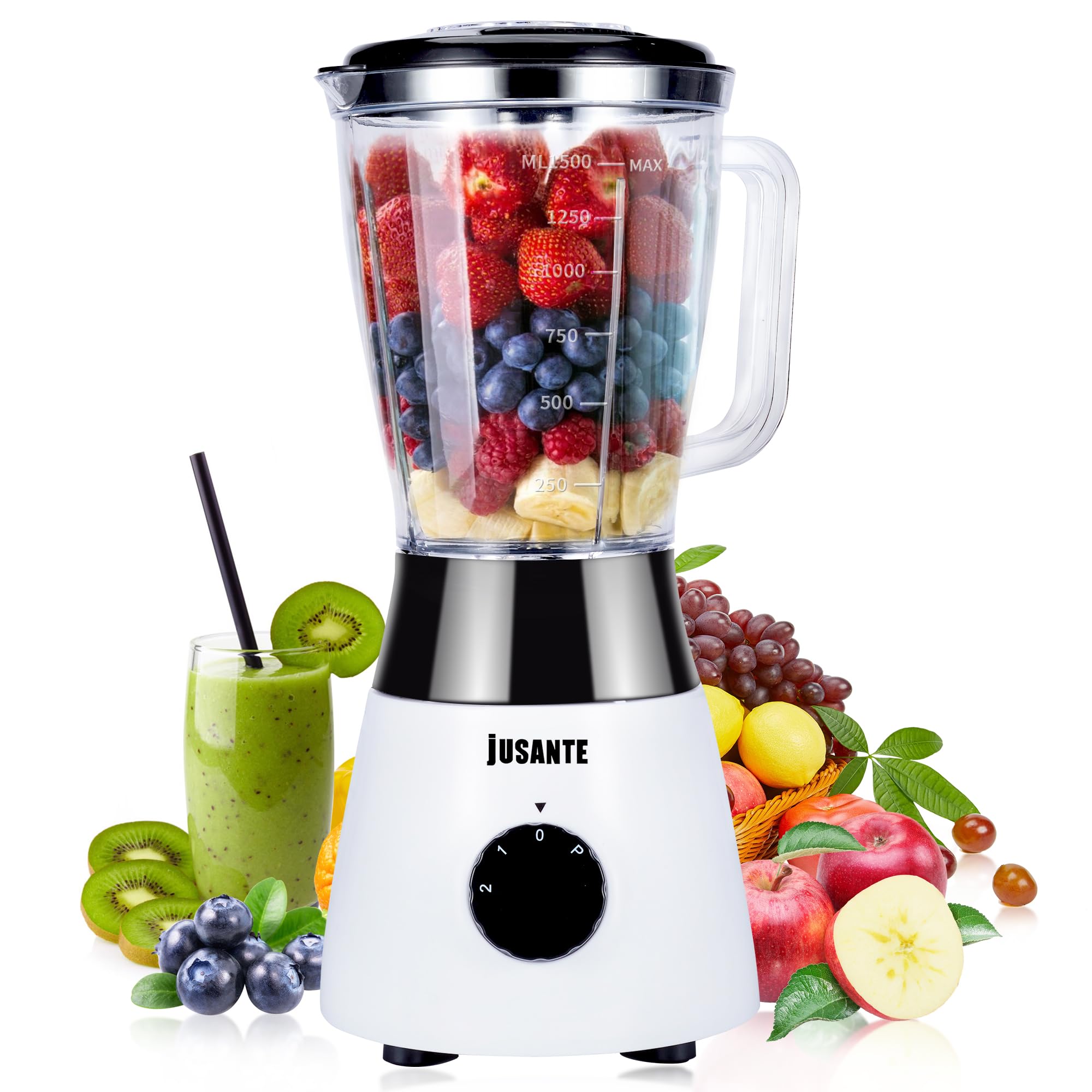 Photo 1 of ***HEAVILY USED***

JUSANTE Kitchen Blender, 500W Countertop Blender with 52oz Plastic Jar for Smoothies Milkshake Desserts Nut Butter, Cocktails Sauces (White)