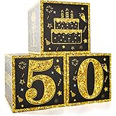 3Pcs 50th Birthday Paper Party Decorations Boxes for Men or Boy- Black Gold Happy 50th Birthday Balloons Boxes,Sixteen Year Old Party Supplies for Men Boy