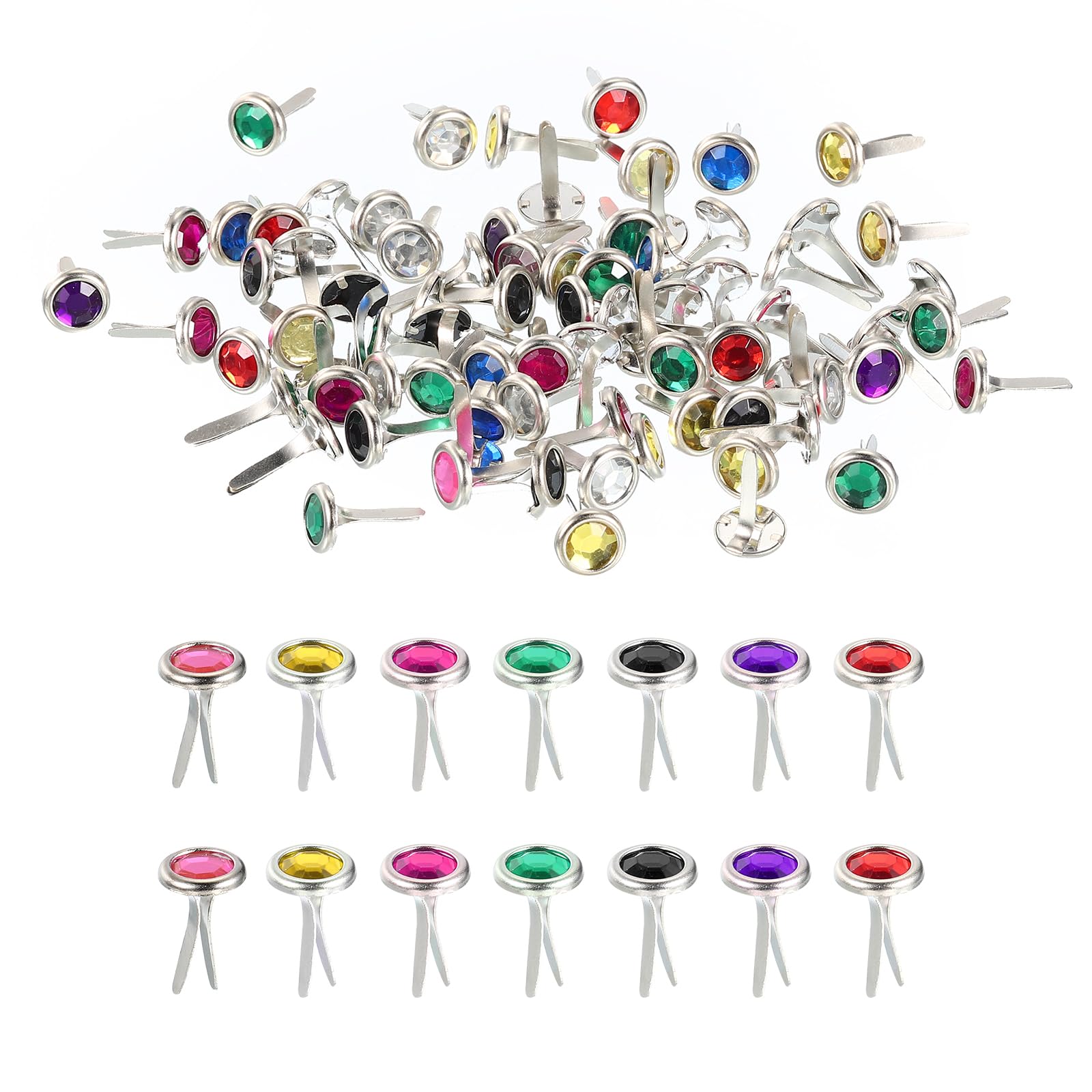 PATIKIL Paper Fasteners, 100 Pcs Mini Metal Rhinestone Round Head Fastener Split Pins for Craft Art Scrapbooking DIY Pins Supplies, Multicolored 0.5"x0.3"