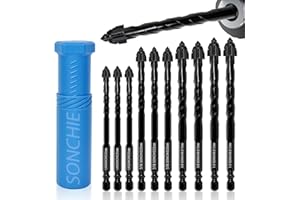 Masonry Concrete SONCHIE Serrated Drill Bit Set for Tile Brick Glass Plastic and Wood Carbide Tipped for use with Tile Wall Mirrors and pavers on Concrete or Brick Walls 10 pcs