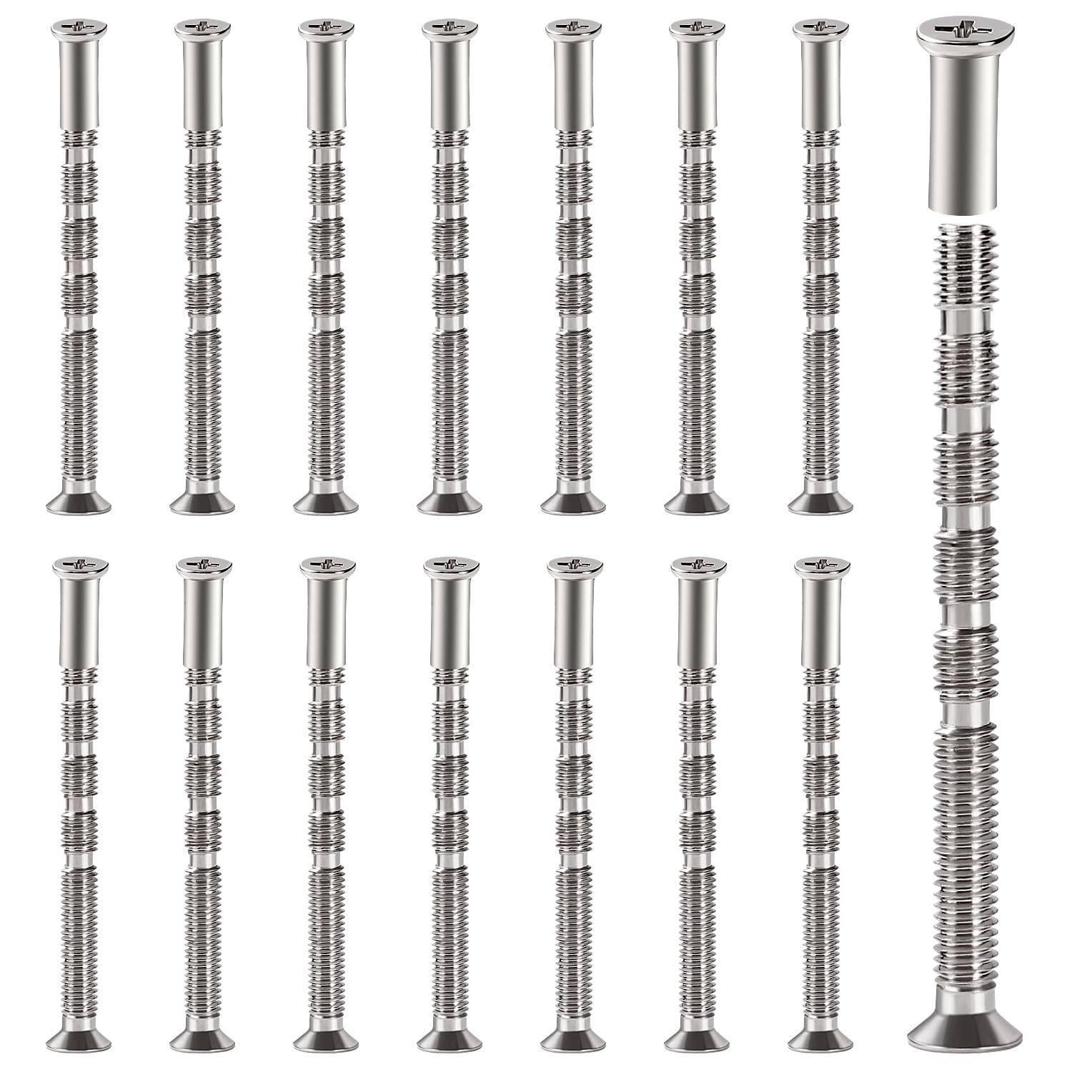VooGenzek 15 PCS M5 Door Handle Screws, Connecting Bolts and Sleeve, Nickel Plated for Escutcheons, Door Handle, Cabinet, Drawers