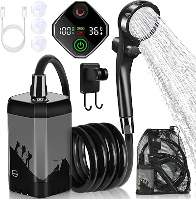 MIAOKE Portable Camping Shower 7800mAh with Digital Temp Display Grey