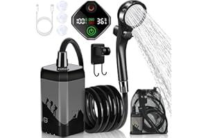 MIAOKE Upgrade Portable Camping Shower, 7800mAh Outdoor Electric Shower Rechargeable Pump with Intelligent Digital Display Temperature Display Shower Head for Camping, Hiking, Traveling
