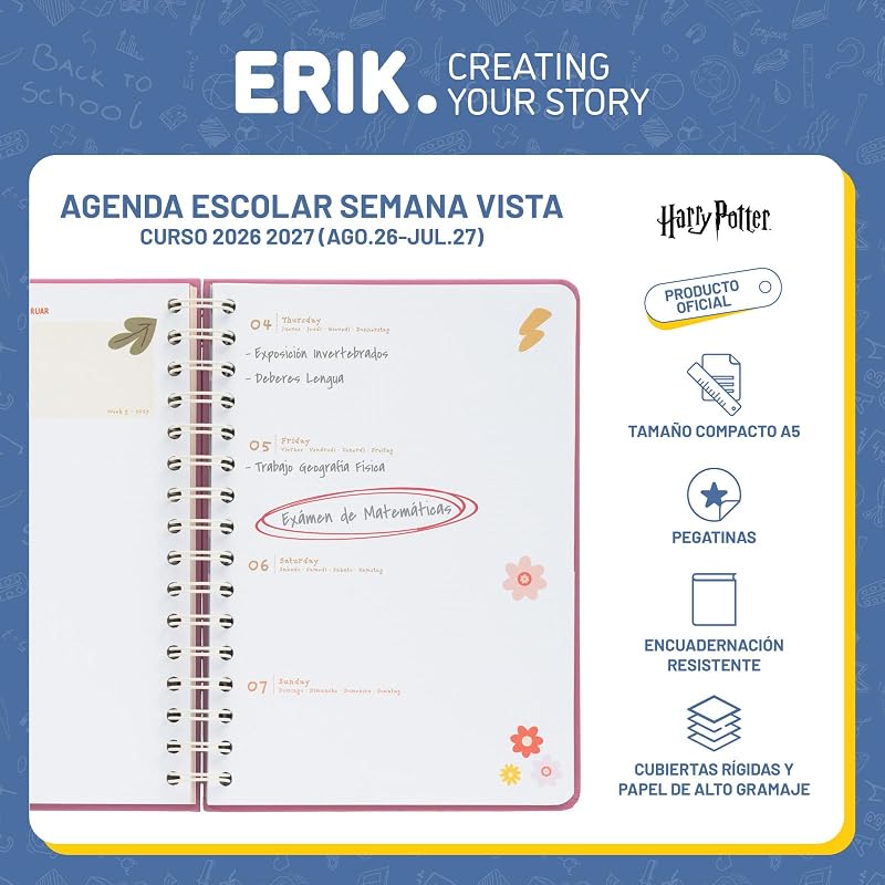 Agenda escolar Harry Potter 2026 2027 Semana Vista