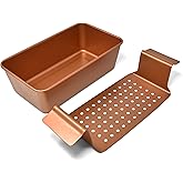 PERLLI Meat Loaf Pan with Drip Tray – 2 Pc. 9.8 x 5.7 In. Copper Nonstick Meatloaf Pan with Drain Tray – Large BPA-Free Oven Loaf Pan for Baking, Bread, Cakes, Roasting Meat, & More
