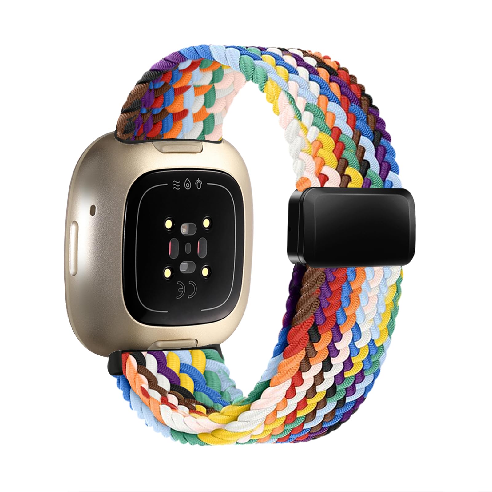 Zythtic Nylon Braided Strap Compatible with Fitbit Versa 4/Versa 3/Sense 2/Sense, Elastic Nylon Strap with Magnetic Clasp, Multicolor, 5.5" to 8.7" (140mm - 220mm)