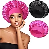 2pcs Satin Bonnets for Women, Silk Hair Bonnet for Sleeping, Wide Soft Band Large Silky Sleep Cap for Curly Hair Braids