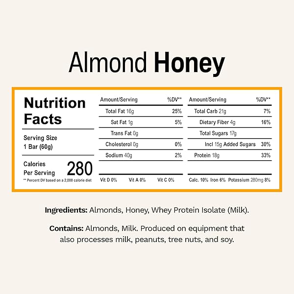 RISE BREAKFAST WHEY PROTEIN BARS ALMOND HONEY, 18G PROTEIN, 2.01 OZ (12 PACK)
