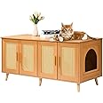 VEVOR Cat Litter Box Enclosure for 2 Cats, Litter Box Furniture Hidden with Rattan Decorated Doors, Wooden Cat Box Cabinet Fit Most of Litter Box, 47.2" L x 19.7" W x 21.7" H, Natural