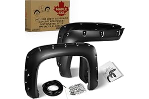 Maple4x4 Compatible for 2007-2013 Chevy Silverado 6.5ft/8ft Bed Pocket Bolt-Riveted Style Fender Flares | Smooth Matte Black 