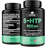 TWINLEAF 5 HTP Supplement for Mood Support - Made in USA - Natural Manganese & L-tryptophan Capsules - 5-HTP Booster for Men & Women - Proprietary Formula for Mood and Relaxation - 60 Vegan Capsules