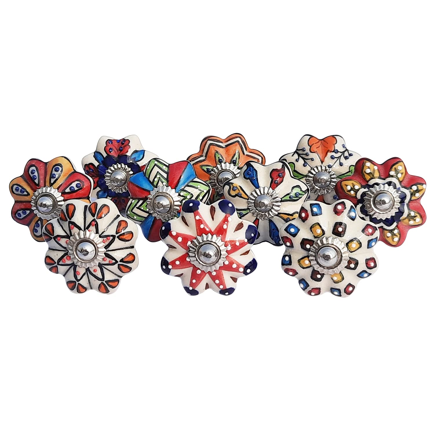 Royal Kraft Vintage Hand Painted Ceramic Pull Knobs for Kitchen Cabinet, Door & Drawer, Wardrobe, Cupboard (Set of 10) Sknob003 — image 1