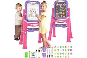 PUPPSITTY Art Easel for Kids - Adjustable Standing Rotatable Double Sided Toddler Easel with Painting Accessories, Birthday Christmas Gift for Little Boys and Girls, Drawing Board Gift for Toddlers