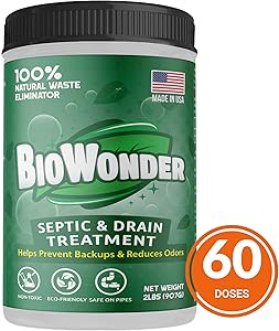 BioWonder Septic Tank Treatment - 3X More Powerful - 100% Organic Enzymes & Bacteria - Perfect for Disposals, Septic System, RV's, Drains, Toilets - 2lbs 60 Treatments