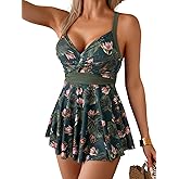 Aidonger Swimdress for Women Tummy Control One Piece Swimsuit V Neck Twist Front Cross Back Bathing Suit for Large Bust