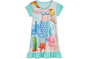 HenzWorld Girls Nightgown Short Sleeve Nightdress Unicorn Mermaid Cat Printed Casual Pajamas Kids Girls Sleepwear 3-10 Years