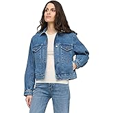 DU/ER DUER Women's Midweight Denim Pleated Jacket, Cropped Jean Coat, Stretch Cotton Top, Casual Outerwear