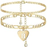 YANODA Initial Ankle Bracelets for Women, Layered Gold Anklets for Women 14k Real Gold Filled Figaro Letter Anklets for women waterproof Summer Jewelry Personalized Gifts for Women