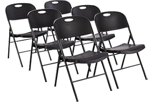Amazon Basics Sturdy Foldable Plastic Chair, Portable, 350-Pound Capacity, Black, 6-Pack