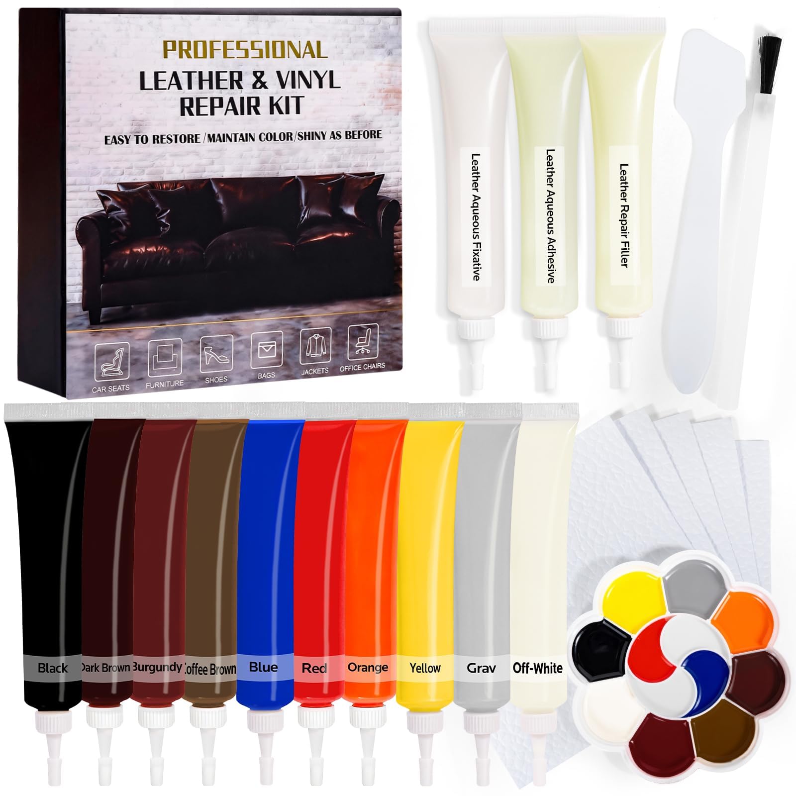 Photo 1 of FAVIRZCE Vinyl & Leather Repair Kit for Furniture: Fix Tears Holes Scratches and Peeling on Any Material Bonded Italian Pleather Genuine - Match Any Color on Vinyl Furniture Car Seats Couches Jackets