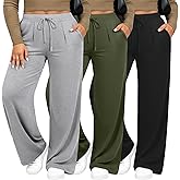 Evervibe 3 Pack Women's Plus Size Wide Leg Yoga Pants, Drawstring Lounge Sweatpants Loose Casual Workout Pants with Pockets