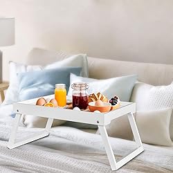 Bamboo Bed Tray Table with Folding Leg, Breakfast