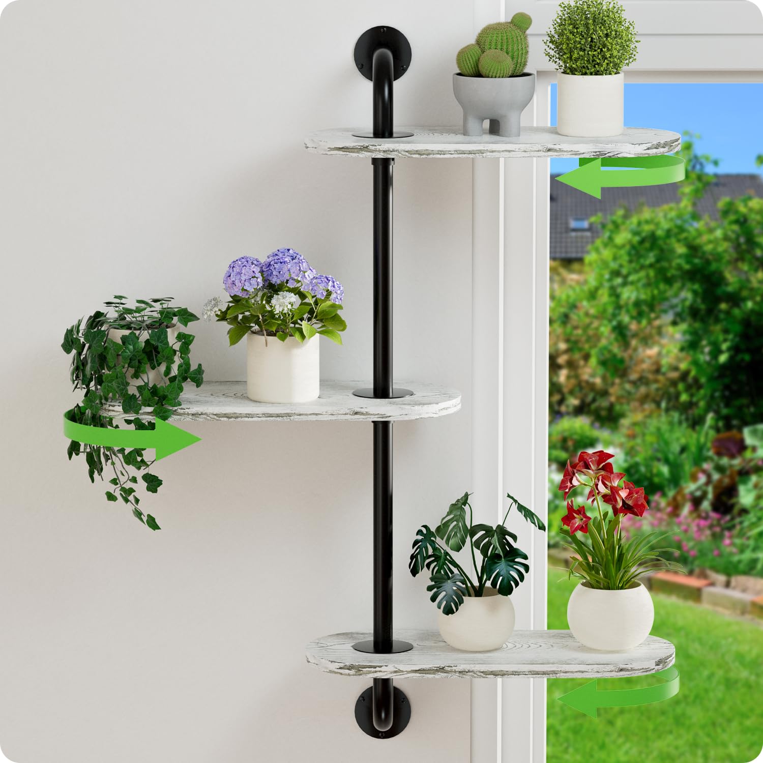 Photo 1 of BUTUNITA Rotating Window Plant Shelves 3-Tier, Wooden Window Shelf for Plants, Sill Space-Saving Corner Hanging Wall Stand for Multiple Plants, Indoor Home Decor, White