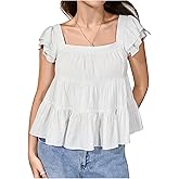 SweatyRocks Women's Ruffle Cap Sleeve Square Neck Flared Hem Blouse Shirt Tops