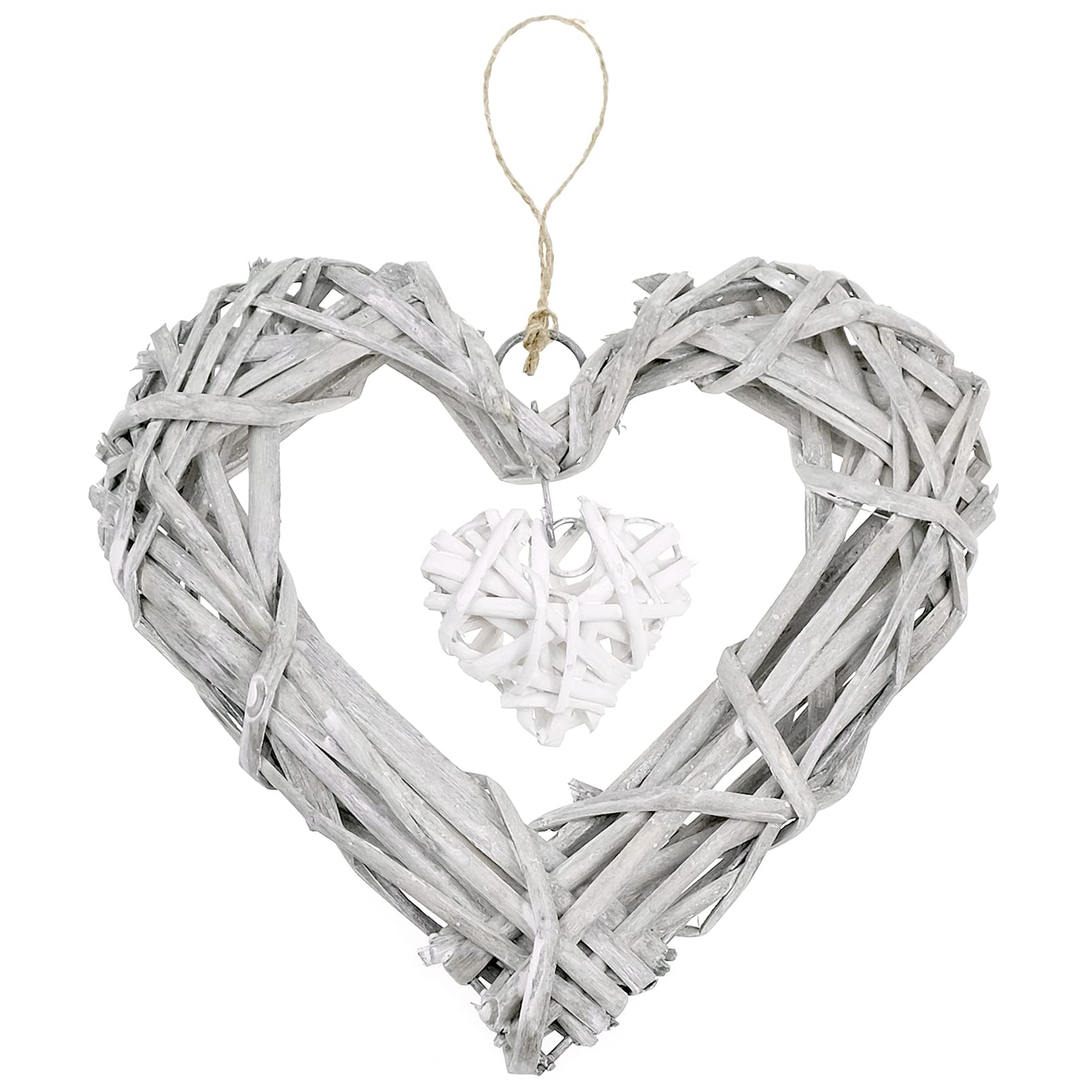 Photo 1 of Rattan Hearts Wall Hanging Decoration, Heart Shape Wicker Wreath Ornament for Wedding Party, Home Bedroom Decor
